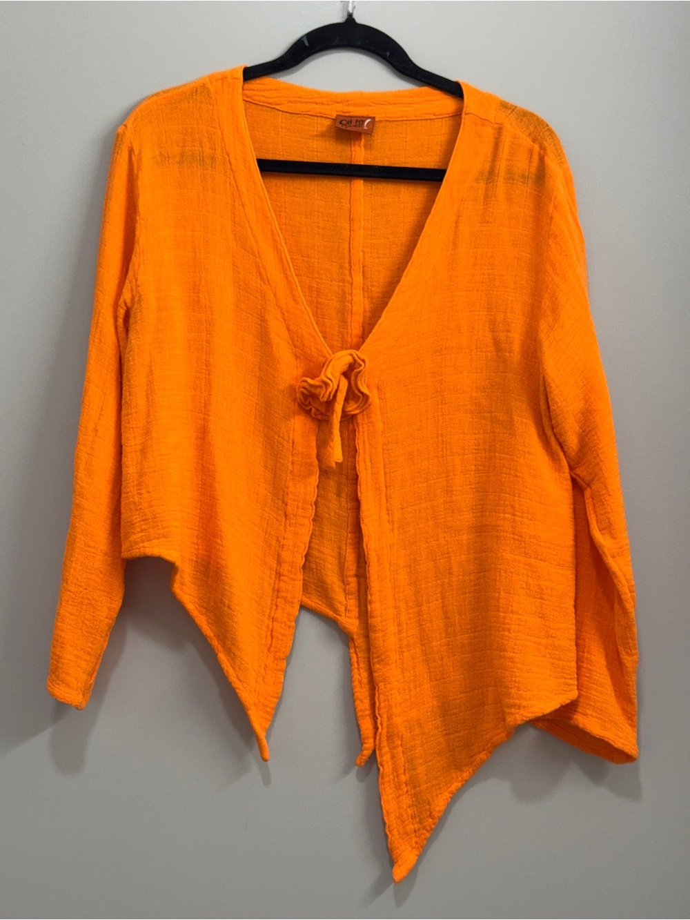 Oh My Gauze! Bright Orange Open-Front Tie Cardigan Swim Coverup